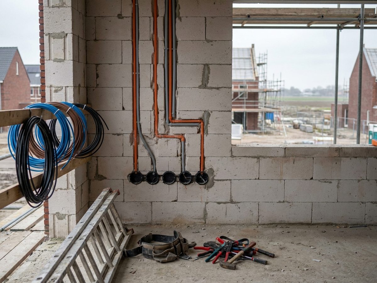 Elektra in aanbouw: buizen en inbouwdozen strak weggewerkt