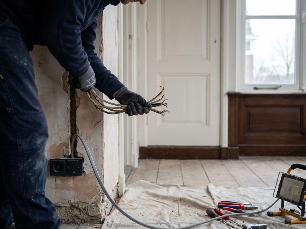 Bedrading wordt vernieuwd tijdens een verbouwing